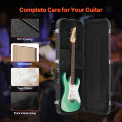 Electric Guitar Hard Case, 1095 mm Rectangular Guitar Hard Case, With Lock Latch Keys Handle, PVC Padding Soft Lining Water-Resistant Hard Shell Guitar Cases, for 990 mm Electric Guitars, Black