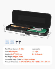 Electric Guitar Hard Case, 1095 mm Rectangular Guitar Hard Case, With Lock Latch Keys Handle, PVC Padding Soft Lining Water-Resistant Hard Shell Guitar Cases, for 990 mm Electric Guitars, Black