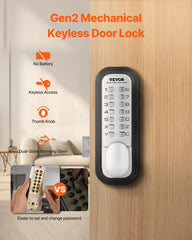 Mechanical Keyless Entry Door Lock, 14 Key Mechanical Door Lock, Mechanical Keypad Door Lock with Adjustable Thumb Knob, Single-Side Zinc Alloy Waterproof Keyless Gate Lock, for Home Office