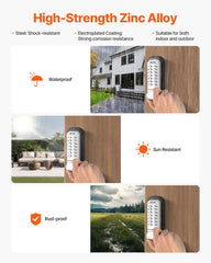 Mechanical Keyless Entry Door Lock, 14 Key Mechanical Door Lock, Mechanical Keypad Door Lock with Adjustable Thumb Knob, Single-Side Zinc Alloy Waterproof Keyless Gate Lock, for Home Office