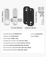 Mechanical Keyless Entry Door Lock, 14 Key Mechanical Door Lock, Mechanical Keypad Door Lock with Adjustable Thumb Knob, Single-Side Zinc Alloy Waterproof Keyless Gate Lock, for Home Office