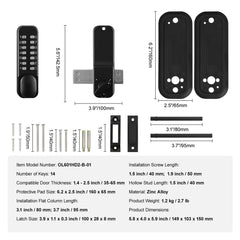 Mechanical Keyless Entry Door Lock, 14 Digit Keypad, Water-proof Zinc Alloy, Outdoor Gate Door Locks Set with Surface-mounted Latch, Keypad and Knob, Easy to Install, for Garden, Garage, Yard