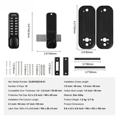 Mechanical Keyless Entry Door Lock, 14 Digit Keypad, Water-proof Zinc Alloy, Outdoor Gate Door Locks Set with Surface-mounted Latch, Keypad and Knob, Easy to Install, for Garden, Garage, Yard