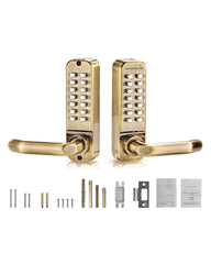 Mechanical Keyless Entry Door Lock, 14 Key Mechanical Door Lock, Mechanical Keypad Door Lock with Handle, Double-Sided Stainless Steel Waterproof Keyless Gate Lock, for Home Office Fence Garage