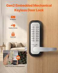 Mechanical Keyless Entry Door Lock, 14 Key Mechanical Door Lock, Mechanical Keypad Door Lock with Handle, Stainless Steel Waterproof Keyless Gate Lock, for Home Office Outdoor Fence Garage Yard