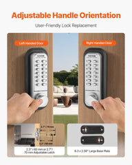 Mechanical Keyless Entry Door Lock, 14 Key Mechanical Door Lock, Mechanical Keypad Door Lock with Handle, Stainless Steel Waterproof Keyless Gate Lock, for Home Office Outdoor Fence Garage Yard