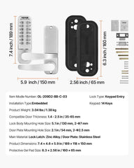 Mechanical Keyless Entry Door Lock, 14 Key Mechanical Door Lock, Mechanical Keypad Door Lock with Handle, Stainless Steel Waterproof Keyless Gate Lock, for Home Office Outdoor Fence Garage Yard
