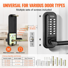 Mechanical Keyless Entry Door Lock 14 Digit Keypad and Handle Embedded