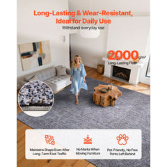 Indoor Plush Area Rugs, 2.74 x 3.66 m Plush Carpet, Area Rugs Furry with Long Plushs Pile, Thick & Durable High-Pile Rug for High-Traffic Areas, Non-Shedding & Non-Slip Backing, Blue-Gray