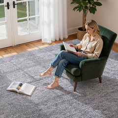 Indoor Plush Area Rugs, 2.74 x 3.66 m Plush Carpet, Area Rugs Furry with Long Plushs Pile, Thick & Durable High-Pile Rug for High-Traffic Areas, Non-Shedding & Non-Slip Backing, Blue-Gray