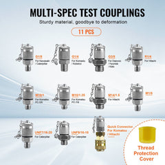 Hydraulic Pressure Test Kit, 250/400/600bar, 3 Gauges 11 Test Couplings 3 Test Hoses, Excavator Hydraulic Test Gauge Set with Portable Carrying Case for Excavator Tractors Construction Machinery
