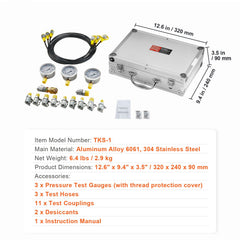 Hydraulic Pressure Test Kit, 250/400/600bar, 3 Gauges 11 Test Couplings 3 Test Hoses, Excavator Hydraulic Test Gauge Set with Portable Carrying Case for Excavator Tractors Construction Machinery
