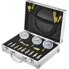 Hydraulic Pressure Test Kit, 250/400/600bar, 3 Gauges 11 Test Couplings 3 Test Hoses, Excavator Hydraulic Test Gauge Set with Portable Carrying Case for Excavator Tractors Construction Machinery