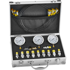 Hydraulic Pressure Test Kit, 250/400/600bar, 3 Gauges 11 Test Couplings 3 Test Hoses, Excavator Hydraulic Test Gauge Set with Portable Carrying Case for Excavator Tractors Construction Machinery
