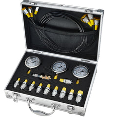 Hydraulic Pressure Test Kit, 250/400/600bar, 3 Gauges 11 Test Couplings 3 Test Hoses, Excavator Hydraulic Test Gauge Set with Portable Carrying Case for Excavator Tractors Construction Machinery