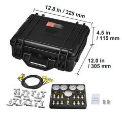 Hydraulic Pressure Test Kit, 10/100/250/400/600bar, 5 Gauges 13 Couplings 14 Tee Connectors 5 Test Hoses, Excavator Hydraulic Test Gauge Set with Carrying Case for Excavator Tractors Machinery