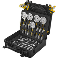 Hydraulic Pressure Test Kit, 10/100/250/400/600bar, 5 Gauges 13 Couplings 14 Tee Connectors 5 Test Hoses, Excavator Hydraulic Test Gauge Set with Carrying Case for Excavator Tractors Machinery