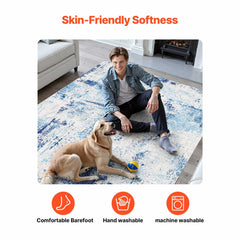 Area Rug, 1524x2133.6mm Large Washable Rug, Non-Slip and Tear-Resistant Soft Carpet, Pet & Child Friendly Modern Area Rugs, Indoor Mat for Bedroom, Office, Living Room, Kids Room, Entryway, Blue