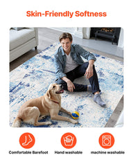 Area Rug, 1524x2133.6mm Large Washable Rug, Non-Slip and Tear-Resistant Soft Carpet, Pet & Child Friendly Modern Area Rugs, Indoor Mat for Bedroom, Office, Living Room, Kids Room, Entryway, Blue
