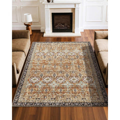 Area Rug, 1828.8x2743.2mm Large Washable Rug, Non-Slip Tear-Resistant Soft Carpet, Pet & Child Friendly Vintage Area Rugs, Indoor Mat for Bedroom, Living Room, Kids Room, Entryway, Brown Green