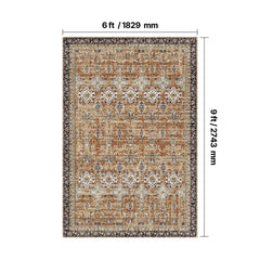 Area Rug, 1828.8x2743.2mm Large Washable Rug, Non-Slip Tear-Resistant Soft Carpet, Pet & Child Friendly Vintage Area Rugs, Indoor Mat for Bedroom, Living Room, Kids Room, Entryway, Brown Green