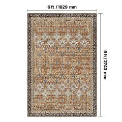 Area Rug, 1828.8x2743.2mm Large Washable Rug, Non-Slip Tear-Resistant Soft Carpet, Pet & Child Friendly Vintage Area Rugs, Indoor Mat for Bedroom, Living Room, Kids Room, Entryway, Brown Green