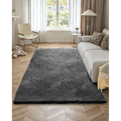 Indoor Plush Area Rugs, 1.52 x 2.44 m Soft Plush Carpet, Furry Shag Area Rugs for Living Room, Bedroom, Sunroom, Modern Home Decor Aesthetic, Non-Shedding, Non-Woven, Slip-Resistant, Dark Gray
