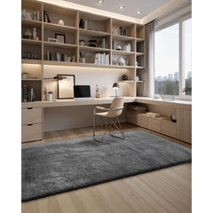Indoor Plush Area Rugs, 1.52 x 2.44 m Soft Plush Carpet, Furry Shag Area Rugs for Living Room, Bedroom, Sunroom, Modern Home Decor Aesthetic, Non-Shedding, Non-Woven, Slip-Resistant, Dark Gray