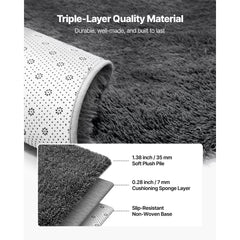 Indoor Plush Area Rugs, 1.52 x 2.44 m Soft Plush Carpet, Furry Shag Area Rugs for Living Room, Bedroom, Sunroom, Modern Home Decor Aesthetic, Non-Shedding, Non-Woven, Slip-Resistant, Dark Gray