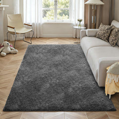 Indoor Plush Area Rugs, 1.52 x 2.44 m Soft Plush Carpet, Furry Shag Area Rugs for Living Room, Bedroom, Sunroom, Modern Home Decor Aesthetic, Non-Shedding, Non-Woven, Slip-Resistant, Dark Gray