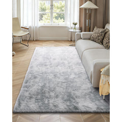 Indoor Plush Area Rugs, 1.83x2.74 m Soft Plush Carpet, FFurry Shag Area Rugs for Living Room, Bedroom, Modern Home Decor Aesthetic Long-Pile Rug, Non-Shedding, Slip-Resistant, Tie-Dye Light Gray