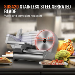 Meat Slicer, 180W Electric Deli Food Slicer with 7.5" SUS420 Stainless Steel Blade and Blade Guard, 0 - 0.6 inch Adjustable Thickness for Home Use, Easy to Clean, Cut Meat, Bread, Ham and Cheese