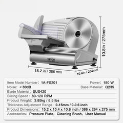Meat Slicer, 180W Electric Deli Food Slicer with 7.5" SUS420 Stainless Steel Blade and Blade Guard, 0 - 0.6 inch Adjustable Thickness for Home Use, Easy to Clean, Cut Meat, Bread, Ham and Cheese
