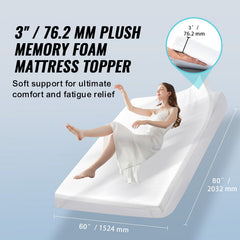 Mattress Topper Memory Foam Detachable & Washable Queen 76.2 mm Thickness