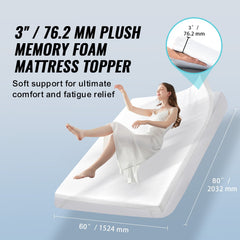 Mattress Topper Memory Foam Detachable & Washable Queen 76.2 mm Thickness