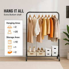 Clothes Rack, Heavy Duty Clothing Garment Rack with Hanging Rod and Bottom Storage Area, Clothing Rack for Bedroom Guest Room