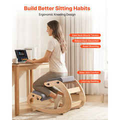 Ergonomic Kneeling Chair, Wooden Posture Knee Chair with Adjustable Thick Foam Cushions & Solid Wood Frame, Adjustable Height, Relief for Neck or Back Pain for Home, Office or Meditation, Gray