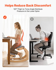 Ergonomic Kneeling Chair, Wooden Posture Knee Chair with Adjustable Thick Foam Cushions & Solid Wood Frame, Adjustable Height, Relief for Neck or Back Pain for Home, Office or Meditation, Gray