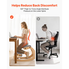 Ergonomic Kneeling Chair, Wooden Posture Knee Chair with Adjustable Thick Foam Cushions & Solid Wood Frame, Adjustable Height, Relief for Neck or Back Pain for Home, Office or Meditation, Gray