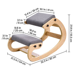 Ergonomic Kneeling Chair, Wooden Posture Knee Chair with Adjustable Thick Foam Cushions & Solid Wood Frame, Adjustable Height, Relief for Neck or Back Pain for Home, Office or Meditation, Gray