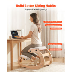 Ergonomic Kneeling Chair, Wooden Posture Knee Chair with Adjustable Thick Foam Cushions & Solid Wood Frame, Adjustable Height, Relief for Neck or Back Pain for Home, Office or Meditation, Beige
