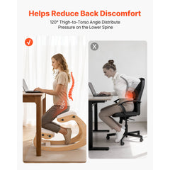 Ergonomic Kneeling Chair, Wooden Posture Knee Chair with Adjustable Thick Foam Cushions & Solid Wood Frame, Adjustable Height, Relief for Neck or Back Pain for Home, Office or Meditation, Beige