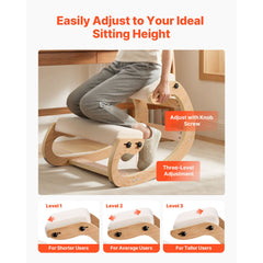 Ergonomic Kneeling Chair, Wooden Posture Knee Chair with Adjustable Thick Foam Cushions & Solid Wood Frame, Adjustable Height, Relief for Neck or Back Pain for Home, Office or Meditation, Beige