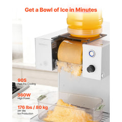 Snowflake Ice Machine, 80KG/24H Snowflake Ice Maker, Ice-Shaver Machine with Stainless Steel Blade, Electric Snow Cone Maker with 1.8L Tank, 90S Fast Pre-Cooling, for Home & Small Gatherings