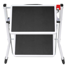 Step Ladder 2-Step 150kg Capacity, Ergonomic Folding Steel Step Stool with Wide Anti-Slip Pedal, Sturdy Step Stool for Adults Toddlers, Multi-Use for Household, Kitchen, Office, RVs