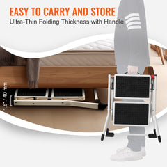 Step Ladder 2-Step 150kg Capacity, Ergonomic Folding Steel Step Stool with Wide Anti-Slip Pedal, Sturdy Step Stool for Adults Toddlers, Multi-Use for Household, Kitchen, Office, RVs