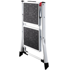 Step Ladder 2-Step 150kg Capacity, Ergonomic Folding Steel Step Stool with Wide Anti-Slip Pedal, Sturdy Step Stool for Adults Toddlers, Multi-Use for Household, Kitchen, Office, RVs