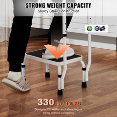Step Stool 1-Step 150KG Capacity, 3 Adjustable Height with Handle Steel Step Ladder, Portable Toddler Step Stools for Adults, Non-Slip Sturdy Step Ladders for Office, RVs, Pets