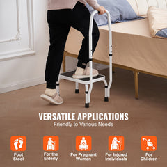 Step Stool 1-Step 150KG Capacity, 3 Adjustable Height with Handle Steel Step Ladder, Portable Toddler Step Stools for Adults, Non-Slip Sturdy Step Ladders for Office, RVs, Pets