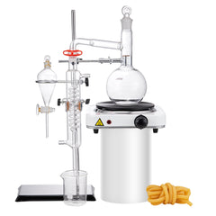 Essential Oil Distillation Kit, 500ml Distillation Apparatus, 3.3 Boro Lab Glassware Distillation Kit with 1000W Heating Plate and 24, 40 Joint, 33 pcs Set